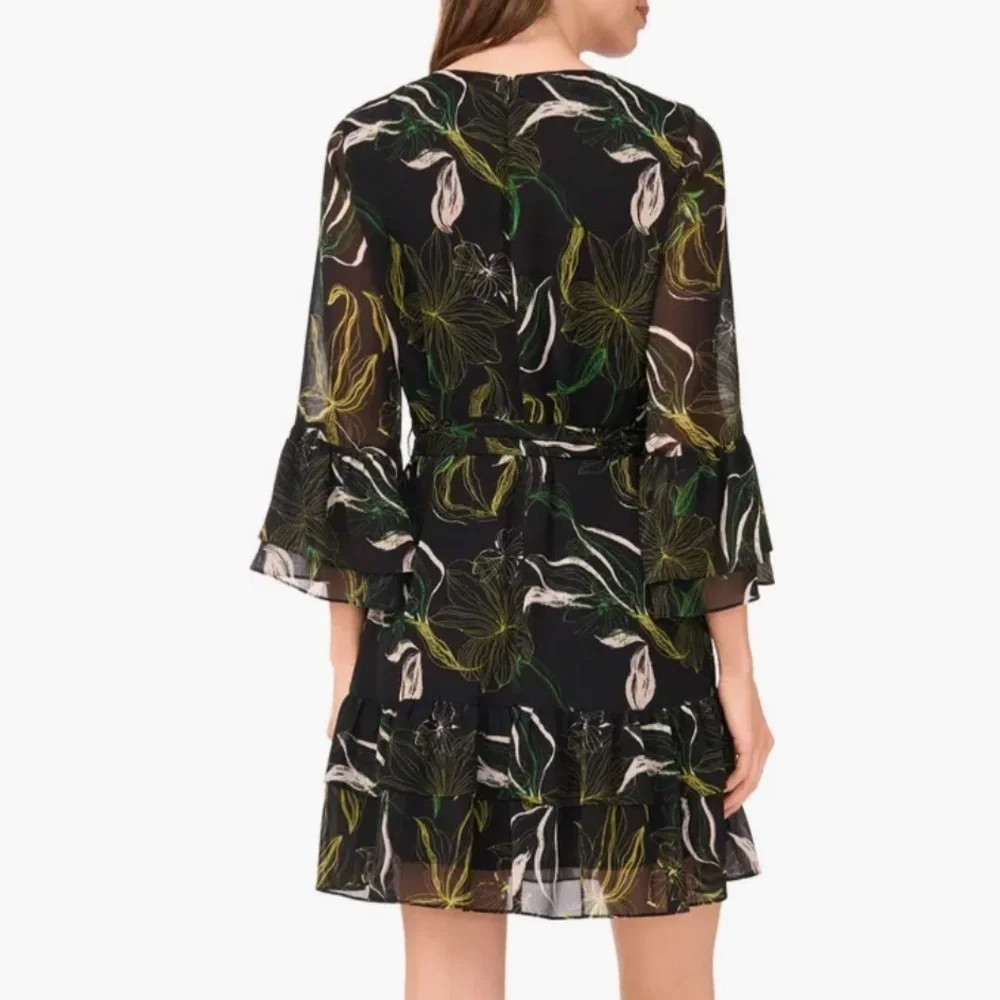 Halogen Black Floral Ruffle Minidress Rich Black NWT XL